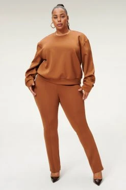 GOOD AMERICAN GOOD WAIST FLARE SCUBA PANT | BURNT CARAMEL002 Leggings & Pants