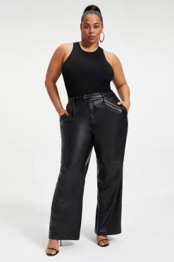 GOOD AMERICAN BETTER THAN LEATHER WIDE TROUSER | BLACK001