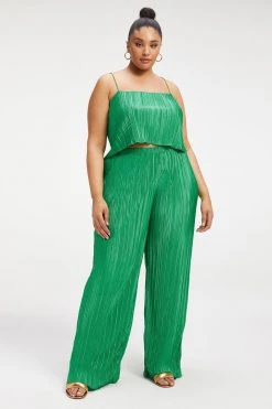 GOOD AMERICAN Leggings & Pants ALWAYS FITS PLISSÉ WIDE LEG PANTS | SUMMER GREEN002