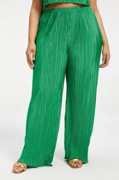 GOOD AMERICAN Leggings & Pants ALWAYS FITS PLISSÉ WIDE LEG PANTS | SUMMER GREEN002
