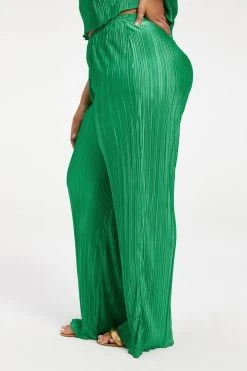 GOOD AMERICAN Leggings & Pants ALWAYS FITS PLISSÉ WIDE LEG PANTS | SUMMER GREEN002