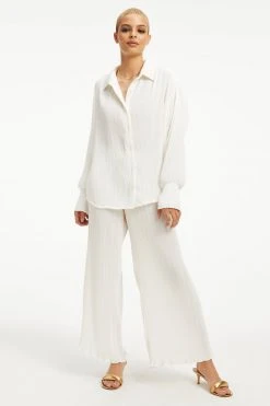 GOOD AMERICAN Leggings & Pants ALWAYS FITS PLISSÉ WIDE LEG PANTS | IVORY001