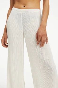 GOOD AMERICAN Leggings & Pants ALWAYS FITS PLISSÉ WIDE LEG PANTS | IVORY001