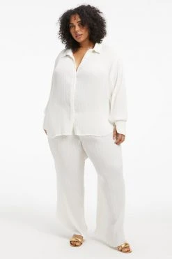 GOOD AMERICAN Leggings & Pants ALWAYS FITS PLISSΓ WIDE LEG PANTS | IVORY001