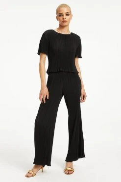 GOOD AMERICAN ALWAYS FITS PLISSÉ WIDE LEG PANTS | BLACK001 Leggings & Pants