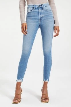 GOOD AMERICAN High Waisted GOOD WAIST CROP W/ CHEWED HEM | INDIGO021