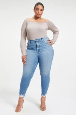 GOOD AMERICAN High Waisted GOOD WAIST CROP W/ CHEWED HEM | INDIGO021