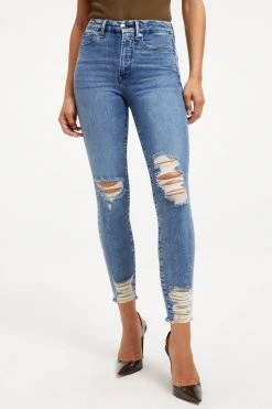 GOOD AMERICAN GOOD WAIST CROP CHEWED HEM | INDIGO020