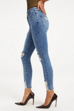 GOOD AMERICAN GOOD WAIST CROP CHEWED HEM | INDIGO020