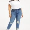 GOOD AMERICAN GOOD WAIST CROP CHEWED HEM | INDIGO020