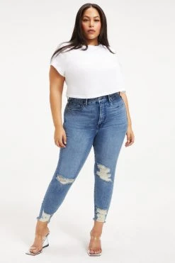 GOOD AMERICAN GOOD WAIST CROP CHEWED HEM | INDIGO020