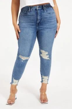 GOOD AMERICAN GOOD WAIST CROP CHEWED HEM | INDIGO020