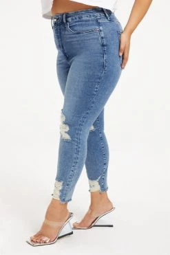 GOOD AMERICAN GOOD WAIST CROP CHEWED HEM | INDIGO020