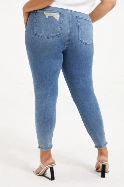 GOOD AMERICAN GOOD WAIST CROP CHEWED HEM | INDIGO020