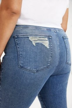 GOOD AMERICAN GOOD WAIST CROP CHEWED HEM | INDIGO020