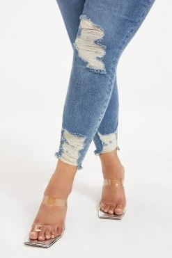 GOOD AMERICAN GOOD WAIST CROP CHEWED HEM | INDIGO020