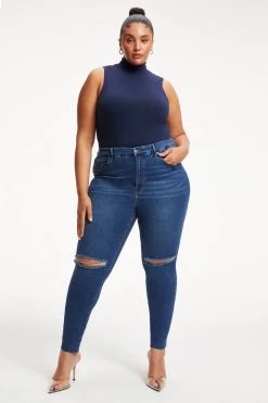 GOOD AMERICAN High Waisted GOOD WAIST CROP DEEP V YOKE | INDIGO140