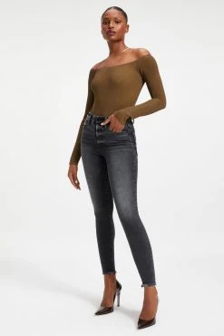 GOOD AMERICAN GOOD WAIST CROP W/ SHADOW POCK | BLACK263 High Waisted