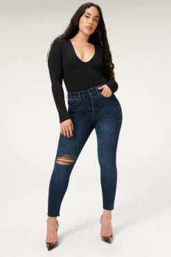 Outlet ✔️ GOOD AMERICAN High Waisted GOOD WAIST CROP RAW HEM | BLUE853 🔥 24 GOOD AMERICAN High Waisted GOOD WAIST CROP RAW HEM | BLUE853