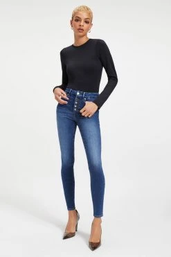 GOOD AMERICAN High Waisted GOOD WAIST EXPOSED BUTTON | INDIGO015