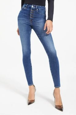 GOOD AMERICAN High Waisted GOOD WAIST EXPOSED BUTTON | INDIGO015