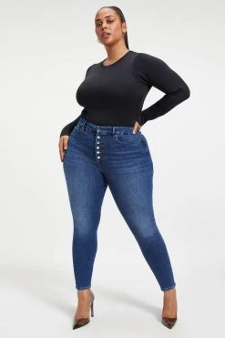 GOOD AMERICAN High Waisted GOOD WAIST EXPOSED BUTTON | INDIGO015