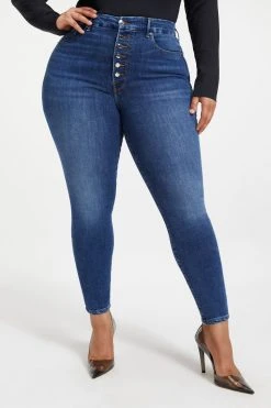 GOOD AMERICAN High Waisted GOOD WAIST EXPOSED BUTTON | INDIGO015