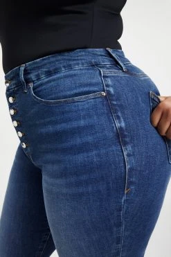 GOOD AMERICAN High Waisted GOOD WAIST EXPOSED BUTTON | INDIGO015