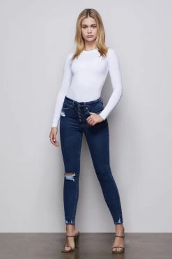 GOOD AMERICAN High Waisted GOOD WAIST EXPOSED BUTTONS | BLUE393