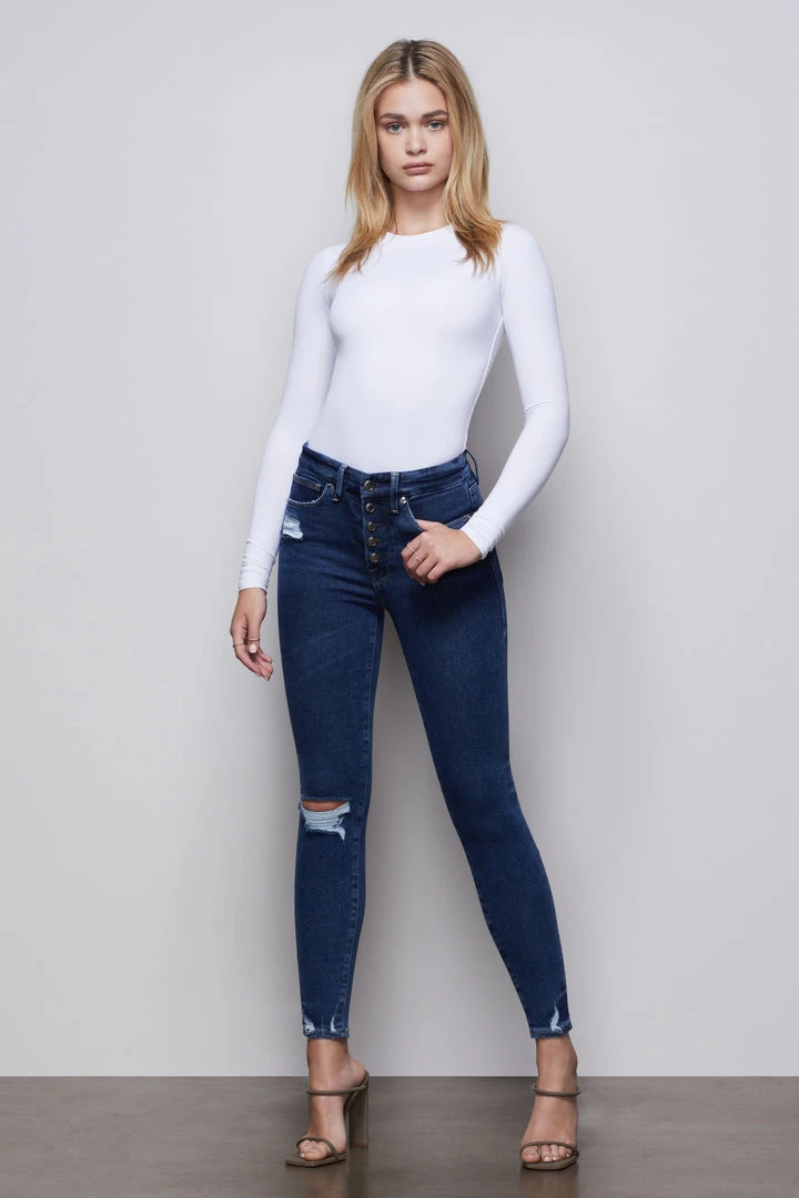 Promo ⌛ GOOD AMERICAN High Waisted GOOD WAIST EXPOSED BUTTONS | BLUE393 ⭐ 1 GOOD AMERICAN High Waisted GOOD WAIST EXPOSED BUTTONS | BLUE393