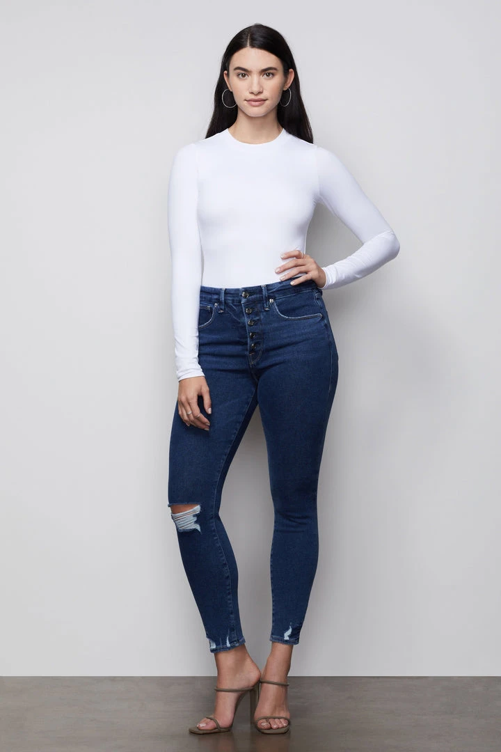 Promo ⌛ GOOD AMERICAN High Waisted GOOD WAIST EXPOSED BUTTONS | BLUE393 ⭐ 7 GOOD AMERICAN High Waisted GOOD WAIST EXPOSED BUTTONS | BLUE393