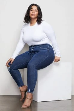 Promo ⌛ GOOD AMERICAN High Waisted GOOD WAIST EXPOSED BUTTONS | BLUE393 ⭐ 34 GOOD AMERICAN High Waisted GOOD WAIST EXPOSED BUTTONS | BLUE393