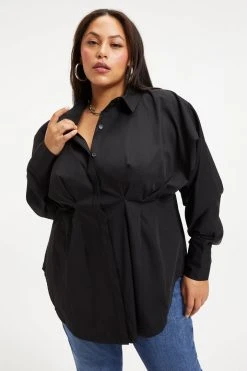 GOOD AMERICAN DART POPLIN SHIRT | BLACK001