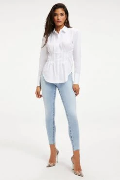 GOOD AMERICAN DART POPLIN SHIRT | WHITE001 Tops