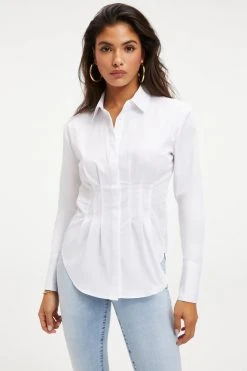 GOOD AMERICAN DART POPLIN SHIRT | WHITE001 Tops