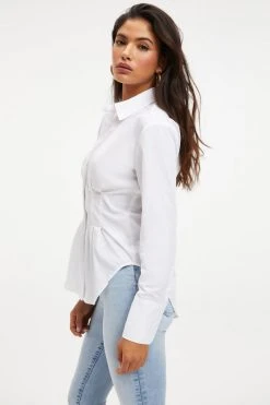 GOOD AMERICAN DART POPLIN SHIRT | WHITE001 Tops