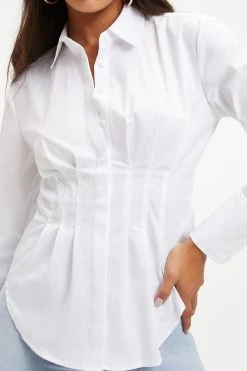 GOOD AMERICAN DART POPLIN SHIRT | WHITE001 Tops