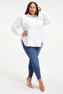 GOOD AMERICAN DART POPLIN SHIRT | WHITE001 Tops