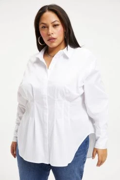 GOOD AMERICAN DART POPLIN SHIRT | WHITE001 Tops