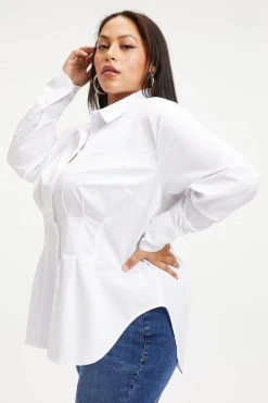 GOOD AMERICAN DART POPLIN SHIRT | WHITE001 Tops