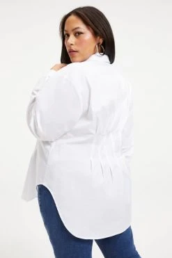 GOOD AMERICAN DART POPLIN SHIRT | WHITE001 Tops