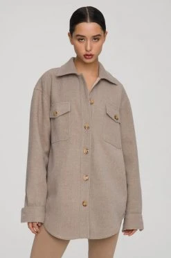GA-SALE Jackets OVERSIZE WOOL SHACKET | HEATHERED SEPIA002