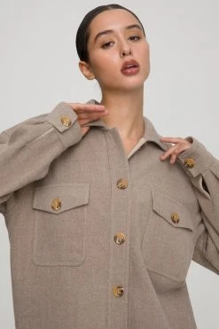 GA-SALE Jackets OVERSIZE WOOL SHACKET | HEATHERED SEPIA002