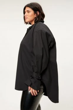 GOOD AMERICAN TABBED POPLIN SHIRT | BLACK001