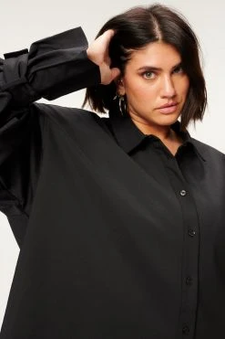 GOOD AMERICAN TABBED POPLIN SHIRT | BLACK001