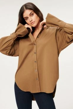 GA-SALE TABBED POPLIN SHIRT | SEPIA001