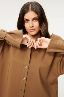 GA-SALE TABBED POPLIN SHIRT | SEPIA001