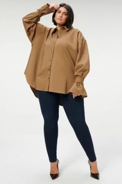 GA-SALE TABBED POPLIN SHIRT | SEPIA001