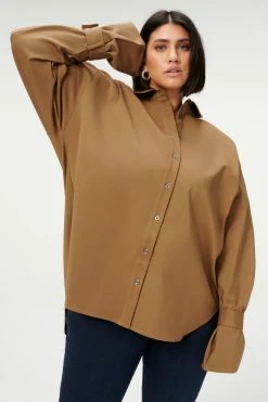 GA-SALE TABBED POPLIN SHIRT | SEPIA001