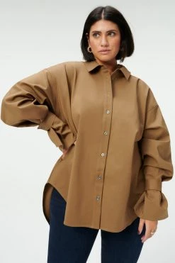 GA-SALE TABBED POPLIN SHIRT | SEPIA001